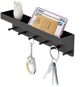 MKO Decorative Wall Mounted Mail Organizer and Key Holder with Tray - 6 Stainless Steel Key Hooks for Hallway Kitchen Farmhouse Decor (Black) image 0